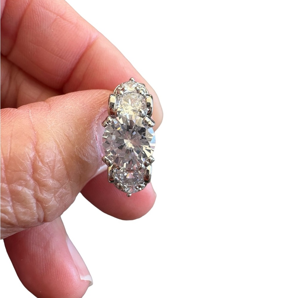 Silver Multiple Diamond Solitaire Ring - image 7